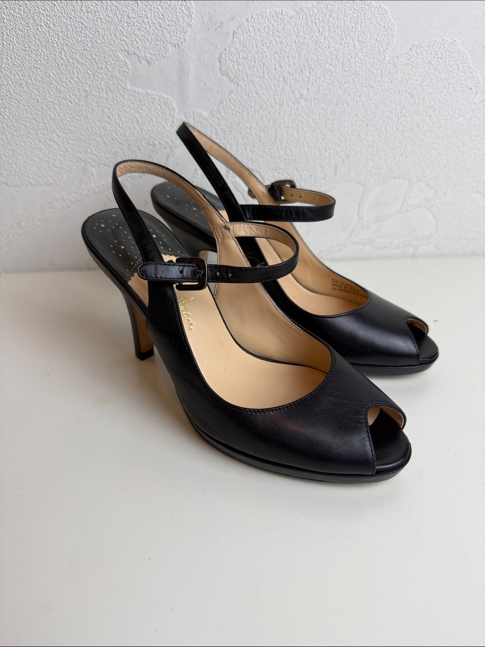 Cole Haan Black Leather Mary Jane Peep-Toe Slingback Nike Air Heels Size 6.5